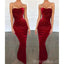 Red Velvet Long Mermaid Simple Unique Design Custom Affordable Prom Dresses, Party Dress ,PD1176