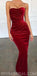 Red Velvet Long Mermaid Simple Unique Design Custom Affordable Prom Dresses, Party Dress ,PD1176