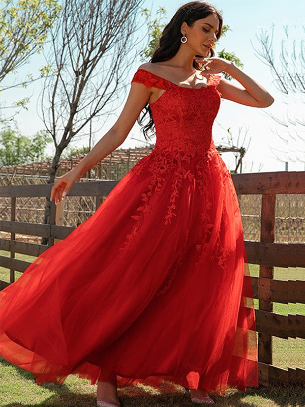 Red Off-shoulder Lace Top Sexy A-line Long Prom Dress, PD3475 SposaBridal Red Off-shoulder Lace Top Sexy A-line Long Prom Dress, PD3475 SposaBridal