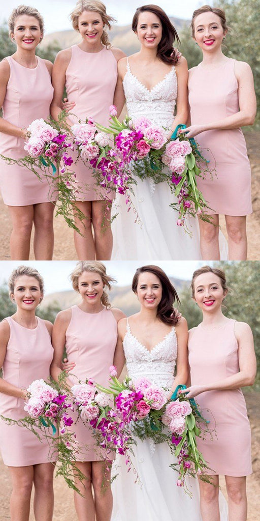 Round Neck Sleeveless Pink Simple Newest Most Popular Cheap Affordable Short Bridesmaid Dresses, PD0541
