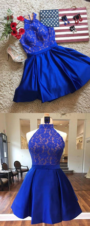 Royal Blue Halter Cheap Short Homecoming Dresses Online, CM530