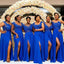 Royal Blue Top Lace Chiffon Side Slit Formal Popular Bridesmaid Dresses, WG524