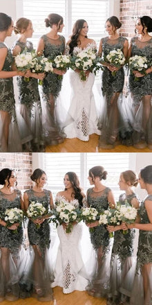 Long Sleeve White Lace Top See Through Elegant Long A-line Tulle Prom Dresses, PD0536