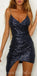 Navy Blue, Blush Pink Sparkly Mermaid Spaghetti Strap Short Homecoming Dresses, BD0415