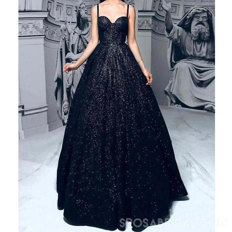 Sequin Sparkly Shinning Black A-Line  Elegant Formal Prom Dresses, Long Pretty Prom Gown, PD1177