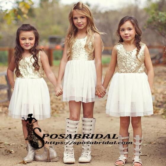 Sequin Sparkly Short Round Neck Flower Girls Dresses, Popular Lovely J SposaBridal Sequin Sparkly Short Round Neck Flower Girls Dresses, Popular Lovely J SposaBridal