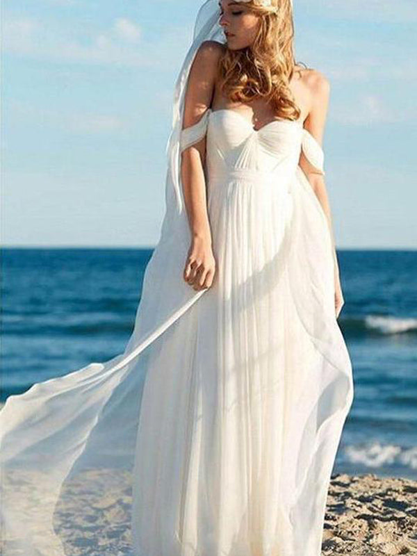 Sexy Off Shoulder Unique Casual A-line Cheap Beach Wedding Dresses, WD312