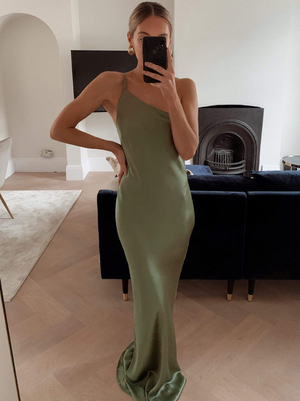 Sexy One-shoulder Spaghetti Strap Sage Green Cheap Mermaid Long Brides SposaBridal Sexy One-shoulder Spaghetti Strap Sage Green Cheap Mermaid Long Brides SposaBridal