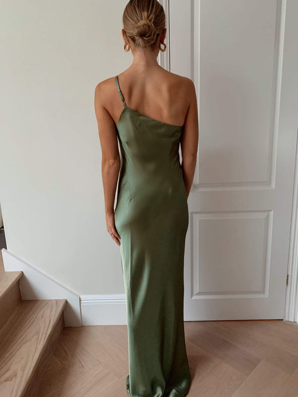 Sexy One-shoulder Spaghetti Strap Sage Green Cheap Mermaid Long Brides SposaBridal Sexy One-shoulder Spaghetti Strap Sage Green Cheap Mermaid Long Brides SposaBridal