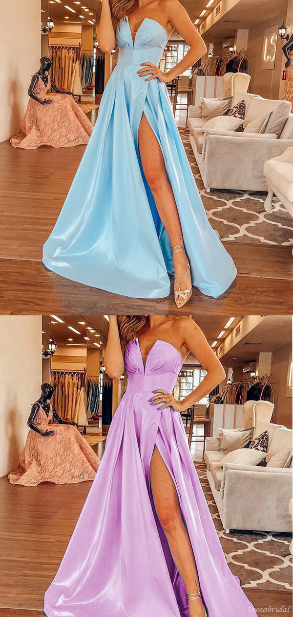 Sexy Strapless A-line Lavender Blue Side-slit V-neck Prom Dresses, PD2 SposaBridal Sexy Strapless A-line Lavender Blue Side-slit V-neck Prom Dresses, PD2 SposaBridal