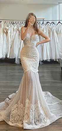 Sexy Luxury Halter Lace Sweetheart Mermaid With Long Train Wedding