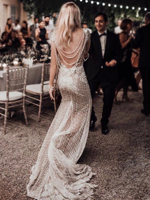 Sexy Unique Open Back Beaded Mermaid Lace Beach Vintage Wedding Dresse SposaBridal Sexy Unique Open Back Beaded Mermaid Lace Beach Vintage Wedding Dresse SposaBridal