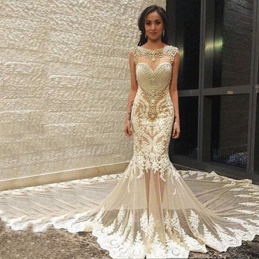 Sexy Mermaid Lace  Party Prom Dresses, Long Train Long Custom Made Wedding Dresses ,PD0533