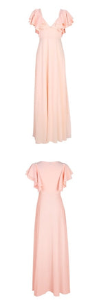 Sexy Pink Blue Yellow Short Sleeves V Neck A-Line Pretty Hot Sale Custom Made Prom Dresses Pd1117