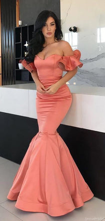 Sexy Coral Pink Sweetheart Off-shoulder Mermaid Trumpet Long Prom Dress, PD3178