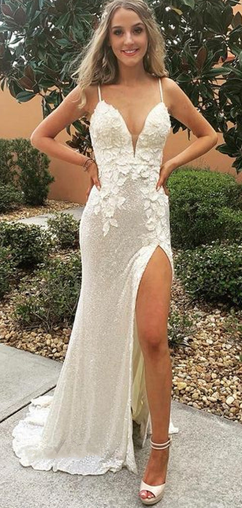 Sexy Spaghetti Strap Side Slit Lace Sequins Wedding Dress, WD3003 SposaBridal Sexy Spaghetti Strap Side Slit Lace Sequins Wedding Dress, WD3003 SposaBridal