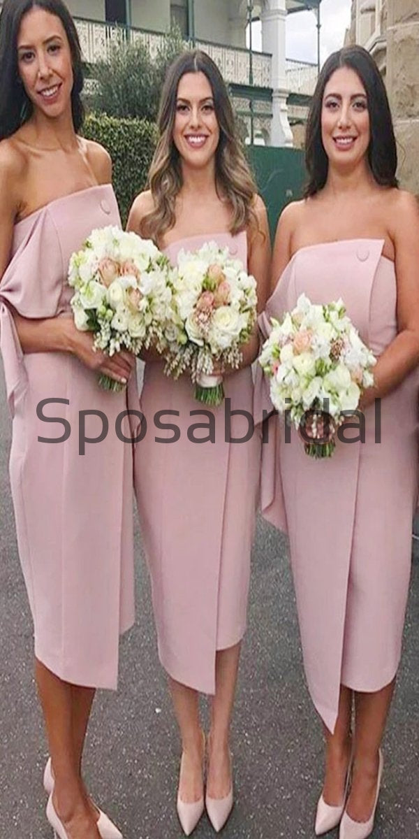 Sheath Strapless Knee Length Blush Dusty Pink Satin Midi Summer Brides SposaBridal Sheath Strapless Knee Length Blush Dusty Pink Satin Midi Summer Brides SposaBridal