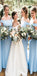 Sheath Off-Shoulder Light Blue Floor Length Simple Bridesmaid Dresses, WG523