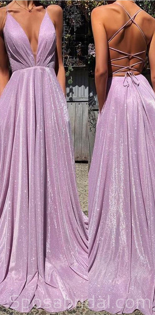 Shinning Simple Sparkly A-line Spaghetti Straps Fashion Long Prom Dresses, Evening Gowns, PD1371