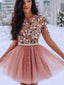 Unique Multi-color Black, White and Pink Long Sleeves A-line Short Homecoming Dresses, BD0446