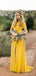 Short Sleeves Yellow Backless Long Simple Elegant Bridesmaid Dresses, WD0461