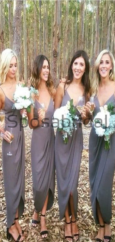 Short Spaghetti Straps Gray Unique Modest Bridesmaid Dresses WG705