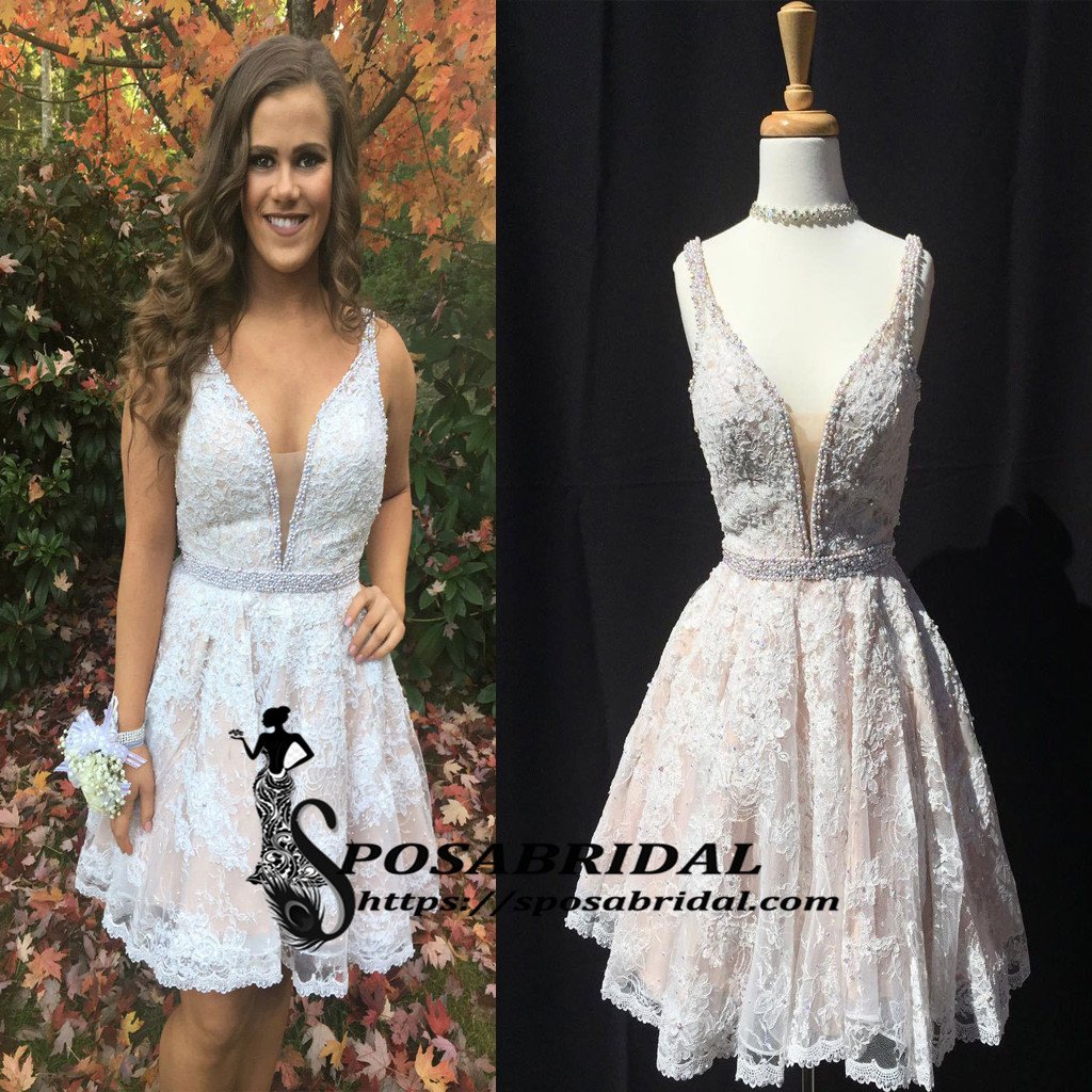 Short Lace A-Line HIght Quality Custom Cheap Homecoming Dresses wtih beads , BD0221