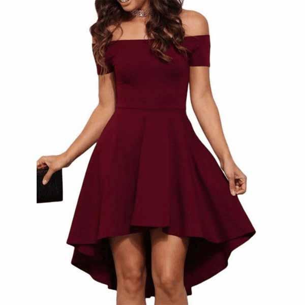 Short off shoulder high-low burgundy popular cheap top tight homecomin SposaBridal Short off shoulder high-low burgundy popular cheap top tight homecomin SposaBridal