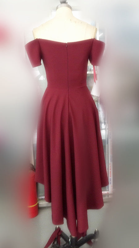 Short off shoulder high-low burgundy popular cheap top tight homecomin SposaBridal Short off shoulder high-low burgundy popular cheap top tight homecomin SposaBridal