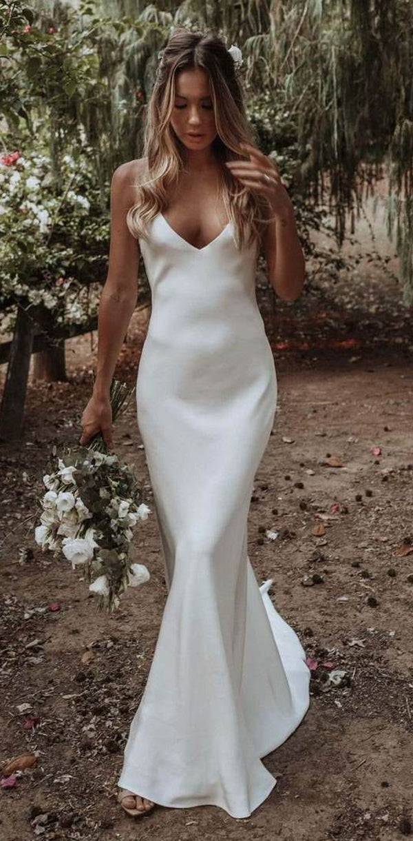 simple beach wedding dresses cheap Simple Elegant Chiffon Beach Wedding Dresses with Wrap Sleeve AWD1453