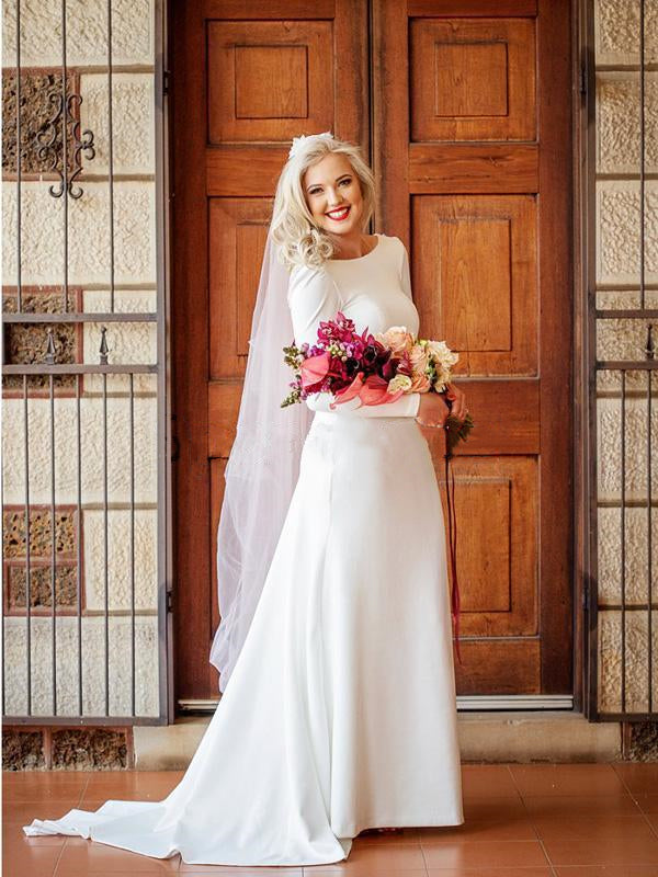 Simple Long Sleeves Modest Country Beach Long Wedding Dresses, WD0555 SposaBridal Simple Long Sleeves Modest Country Beach Long Wedding Dresses, WD0555 SposaBridal
