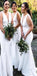 Simple New Arrival Elegant Mermaid White V Neck Long Bridesmaid Dresses, WG507