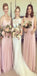 Simple Pink Straps V Neck Free Custom Chiffon Long Bridesmaid Dresses,  Wedding Party Dress, WG506