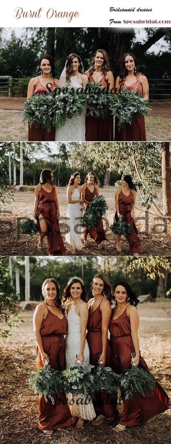 Simple Spaghetti Straps Cheap Burnt Orange Bridesmaid Dresses WG668 SposaBridal Simple Spaghetti Straps Cheap Burnt Orange Bridesmaid Dresses WG668 SposaBridal