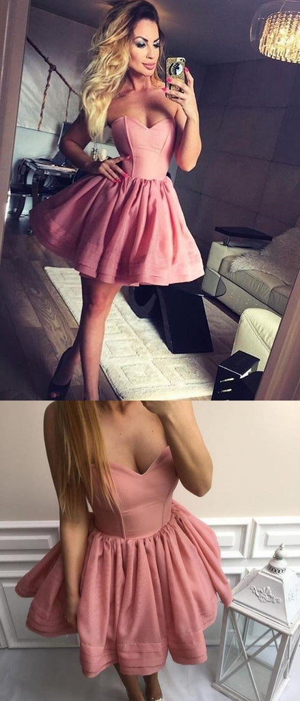 Simple Sweetheart Organza Cheap Short Pink Homecoming Dresses 2018, CM525