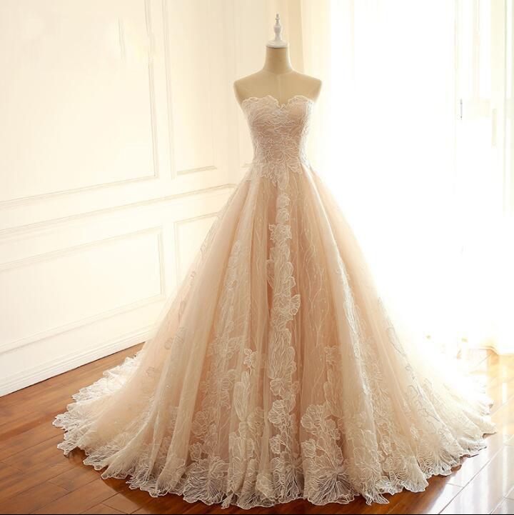 Sleeveless Sweetheart A-Line Lace Up Back Unique Design Wedding Dresses, Newest High Quality Custom Bridal Gown, WD0285