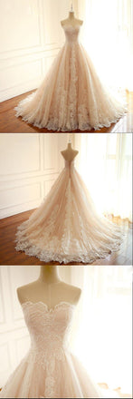 Sleeveless Sweetheart A-Line Lace Up Back Unique Design Wedding Dresses, Newest High Quality Custom Bridal Gown, WD0285