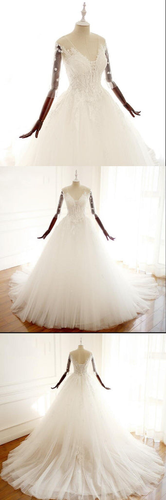 Sleeveless V Neck Tulle Beautiful Wedding Dresses, White Ivory Lace Up Back Bridal Gown, 2018 Spring Summer Bridal Wedding dress, WD0286