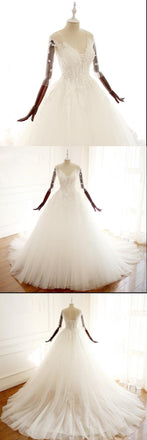 Sleeveless V Neck Tulle Beautiful Wedding Dresses, White Ivory Lace Up Back Bridal Gown, 2018 Spring Summer Bridal Wedding dress, WD0286