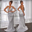 Spaghetti Straps Silver Mermaid Backless Long Modest Prom Dresses PD2244