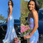 Sparkly Blue Spaghetti Strap Split Side Sequins Mermaid Prom Dress, PD3004
