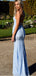 Spaghetti Straps Blue Lace Mermaid Elegant Formal Prom Dresses PD2239