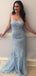 Spaghetti Straps Blue Spaghetti Straps Lace Mermaid Prom Dresses, PD2387