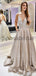 Spaghetti Straps V-neck A-line Metallic Long Prom Dresses, Trendy Evening Dresses PD2247
