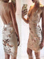 Spaghetti Straps Backless V Neck Mermaid Homecoming Dresses, Short Sequin Prom Dress,BD0416