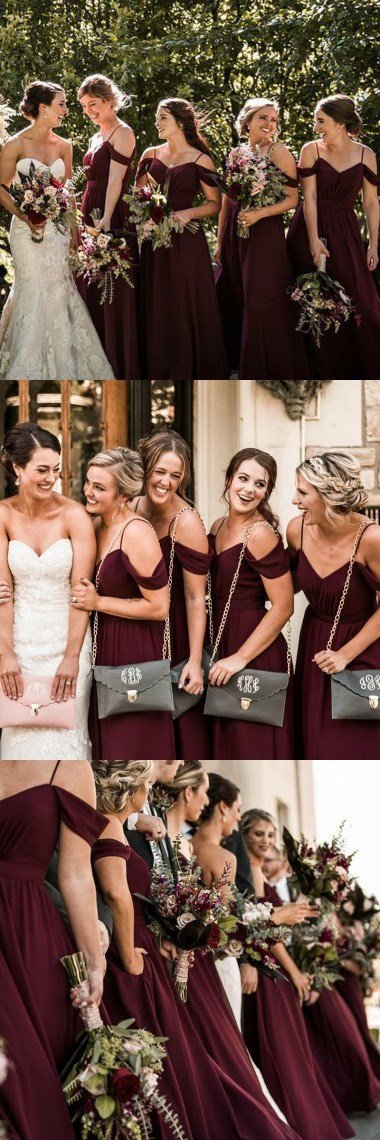 Spaghetti Straps Cheap Chiffon Off Shoulder Dark Burgundy Bridesmaid D SposaBridal Spaghetti Straps Cheap Chiffon Off Shoulder Dark Burgundy Bridesmaid D SposaBridal