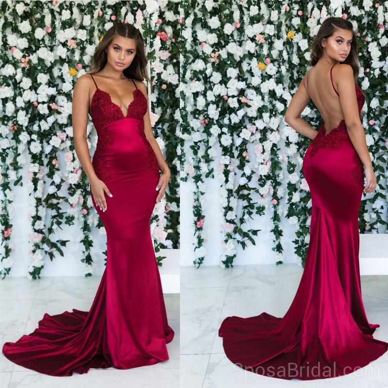 Spaghetti Straps Mermaid Sexy Modest Simple Long Fashion Tren 2019 Prom Dresses with lace, PD1217