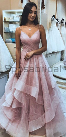 A-line Cheap Spaghetti Straps Pink Simple Modern High Quality Carming Long Prom Dresses PD1658
