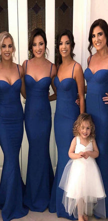 Spaghetti Straps Sweetheart Mermaid Blue Sexy Simple Modest Bridesmaid Dresses, WG503