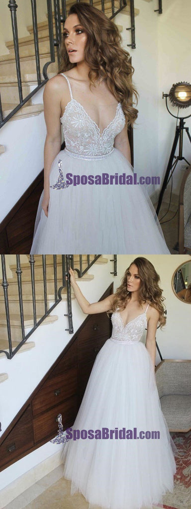 Spaghetti Straps Top Lace Beautiful Formal Prom Dresses, Bridal Dresses, Beach Wedding Dresses, PD0744